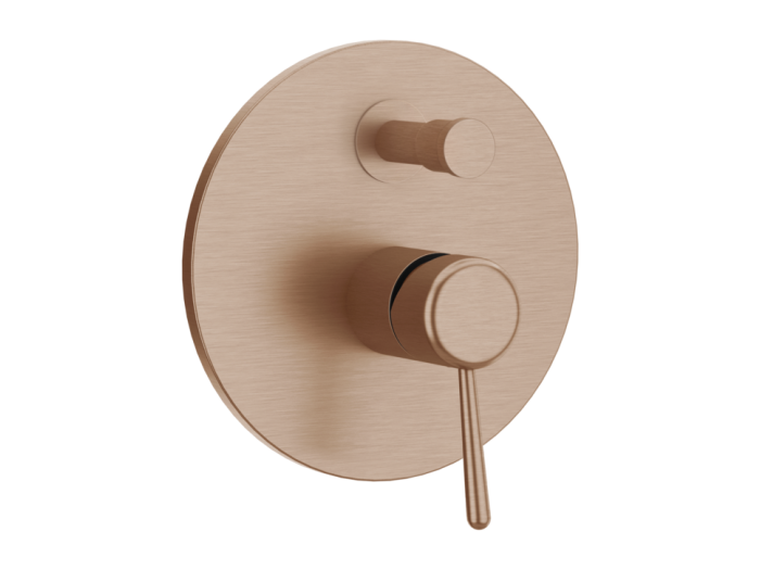 На изображении товар Смеситель Gessi Goccia, настенный, на 2 выхода, с переключателем ванна-душ, встраиваемый, цвет Сopper Brushed GHRC от официального представителя в Москве