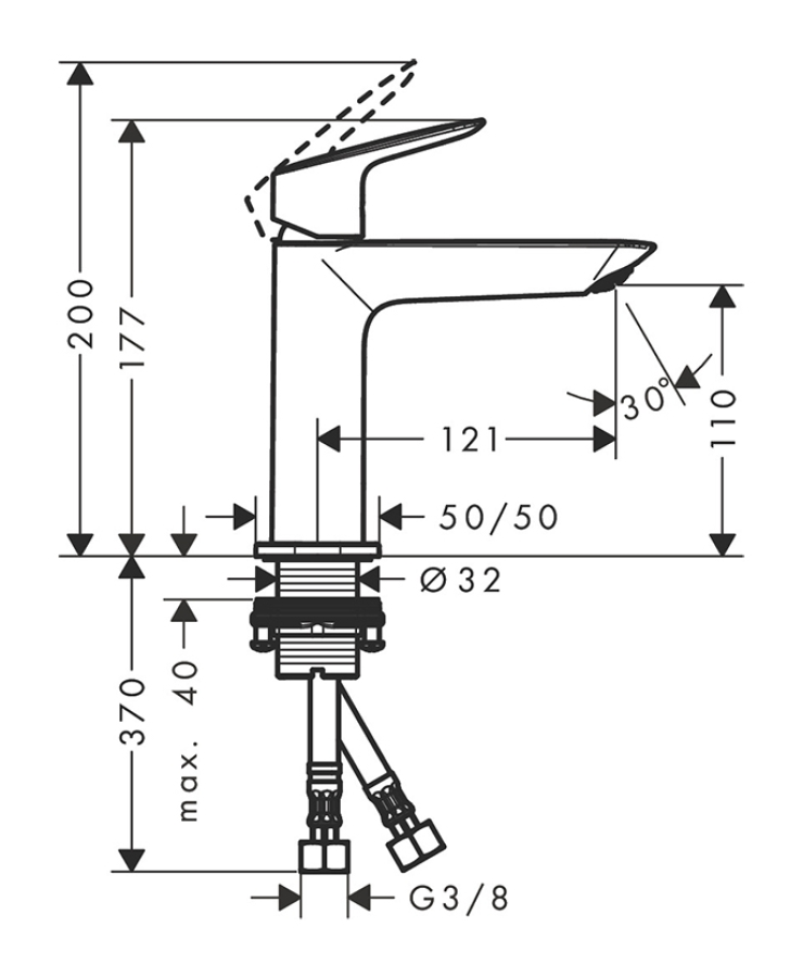 Смеситель для раковины Hansgrohe Logis, однорычажный, 110 Fine, со сливным клапаном Push-Open, цвет Хром - изображение 2