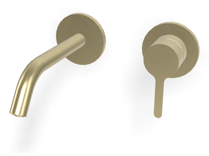 На изображении товар Смеситель для раковины Carlo Frattini Snap, настенный, однорычажный, с донным клапаном Click-Clack, излив 158 мм, внешняя часть, цвет брашированная шампань от официального представителя в Москве