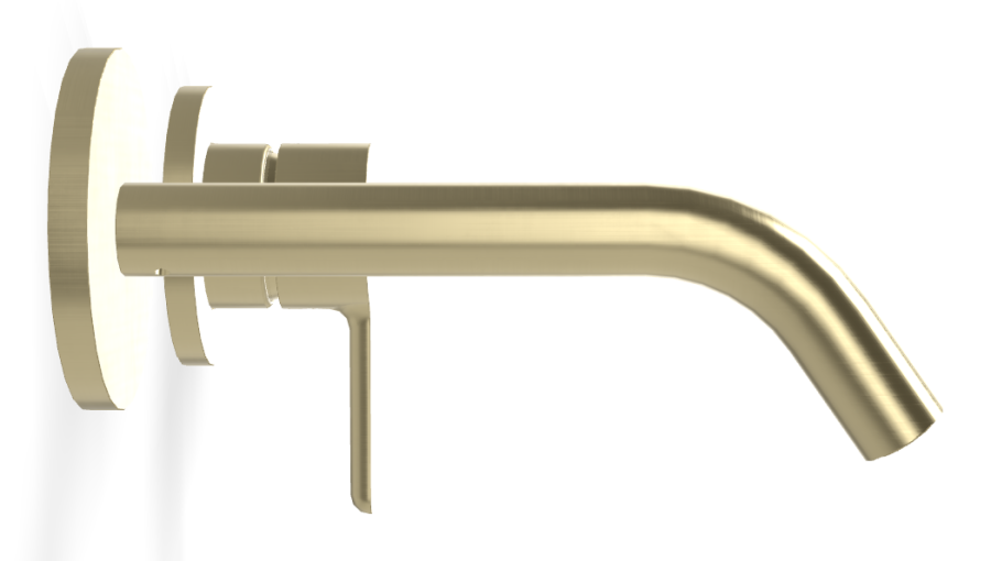 Смеситель для раковины Carlo Frattini Snap, настенный, однорычажный, с донным клапаном Click-Clack, излив 158 мм, внешняя часть, цвет брашированная шампань - изображение 2
