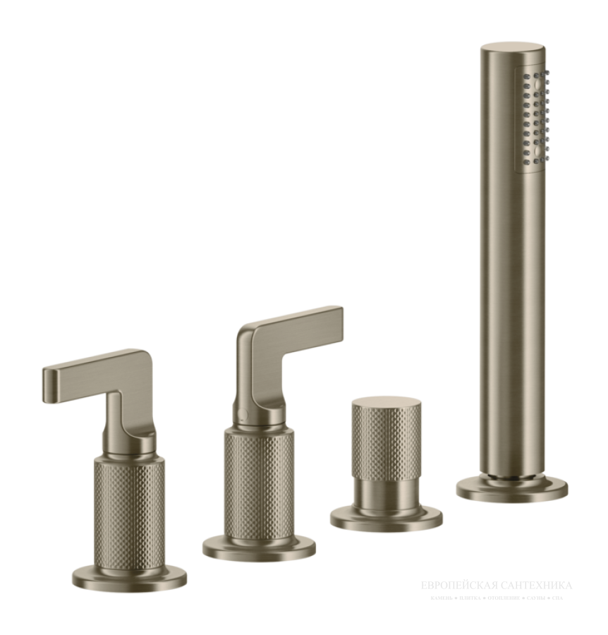 Смеситель для ванны Gessi Incisо, на 4 отверстия, с выдвижной лейкой, цвет Finox Brushed Nickel