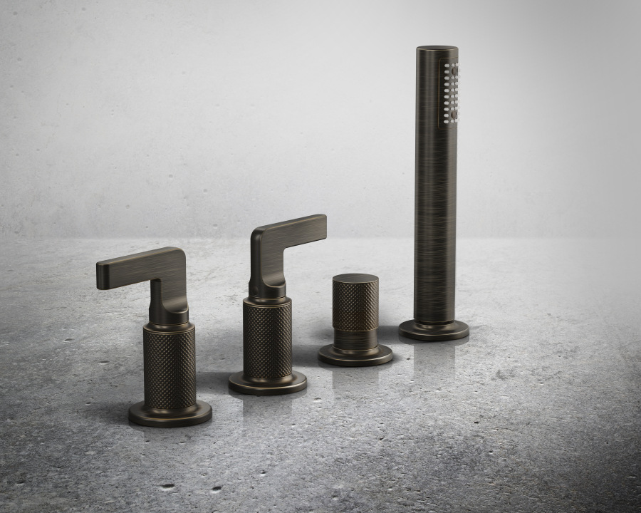 Смеситель для ванны Gessi Incisо, на 4 отверстия, с выдвижной лейкой, цвет Finox Brushed Nickel - изображение 1