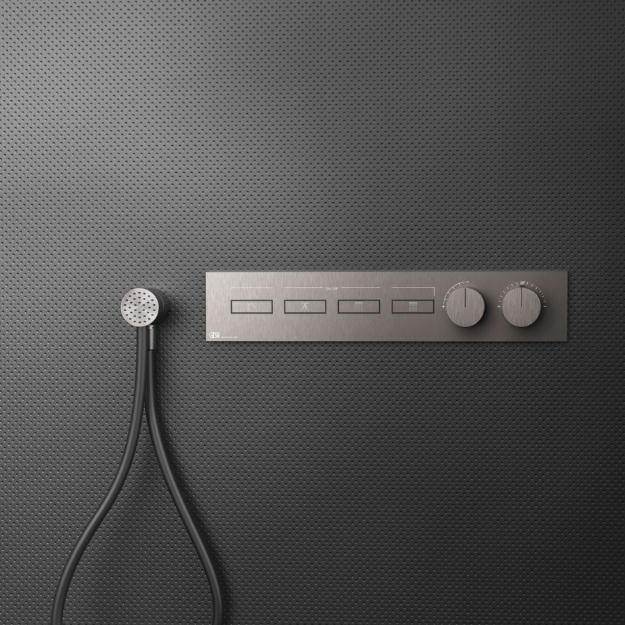 Термостат Gessi HI-FI, до 4-х функций одновременно, с кнопками вкл/выкл, встраиваемый, внешняя часть, цвет Warm Bronze Brushed PVD - изображение 1