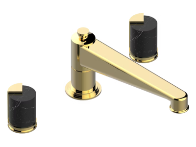 На изображении товар Смеситель для ванны THG Le 9 Nero Marquina, на 3 отверстия, удлинённый излив голиаф, цвет Gold PVD от официального представителя в Москве