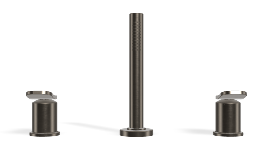 Смеситель для ванны Carlo Frattini Flo, на борт, без излива, с вытяжным ручным душем, нейлоновым шлангом 1500 мм, цвет брашированный чёрный хром - изображение 1