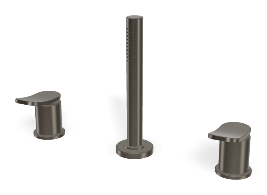 Смеситель для ванны Carlo Frattini Flo, на борт, без излива, с вытяжным ручным душем, нейлоновым шлангом 1500 мм, цвет брашированный чёрный хром