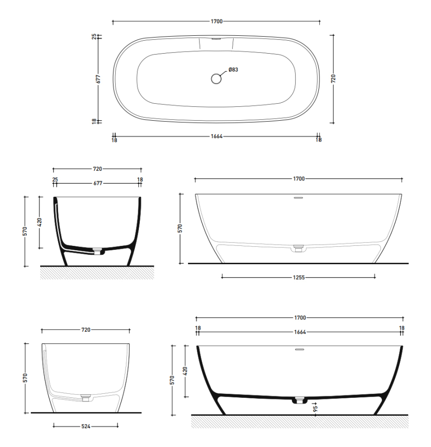 Ванна Flaminia Play, отдельностоящая, 1700х720 мм, с переливом, цвет Terracotta - изображение 3