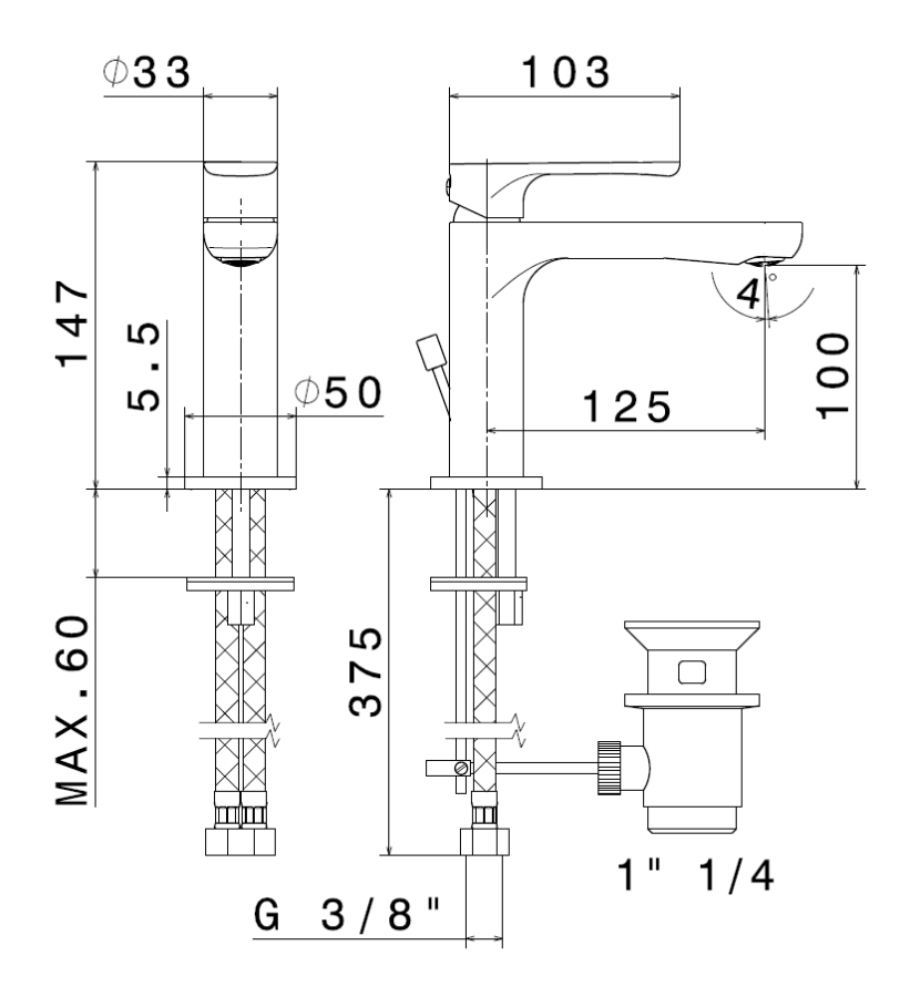 Смеситель для раковины Newform Linfa II, H147 мм, однорычажный, на 1 отверстие, донный клапан, соединительные шланги с внутренней резьбой, цвет хром - изображение 1