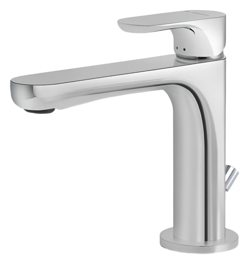 Смеситель для раковины Newform Linfa II, H147 мм, однорычажный, на 1 отверстие, донный клапан, соединительные шланги с внутренней резьбой, цвет хром