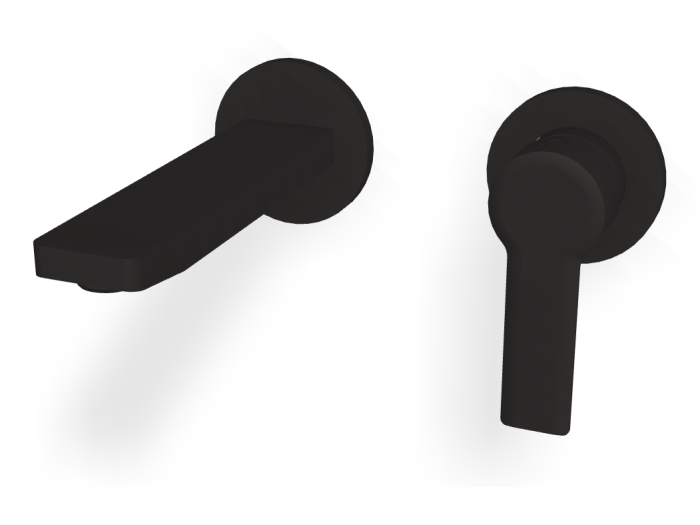 На изображении товар Смеситель для раковины Carlo Frattini Mast, настенный, с донным клапаном Click-Clack, L-167 мм, внешняя часть, цвет чёрный матовый от официального представителя в Москве