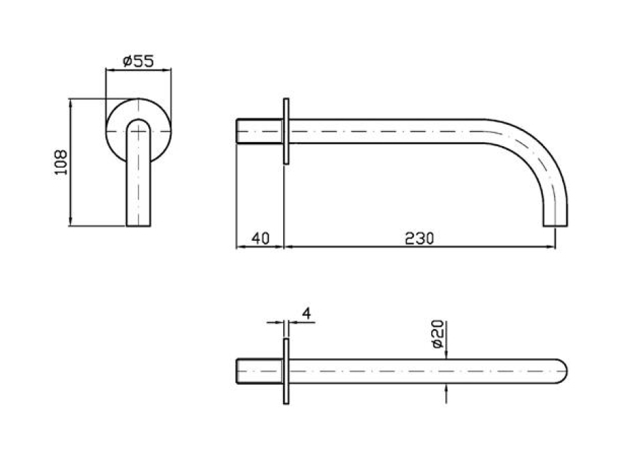 Излив Zucchetti Helm, настенный, L. 230 мм, сталь, цвет Brushed Copper PVD - изображение 1