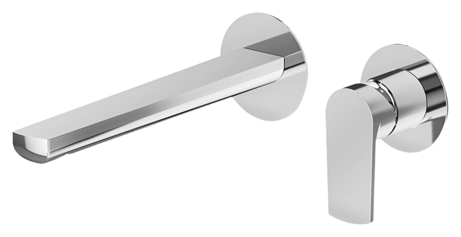 Смеситель для раковины Newform Haka, настенный, скрытого монтажа, на 2 отверстия, вынос излива 256 мм, без арт. 27855, внешняя часть, цвет хром