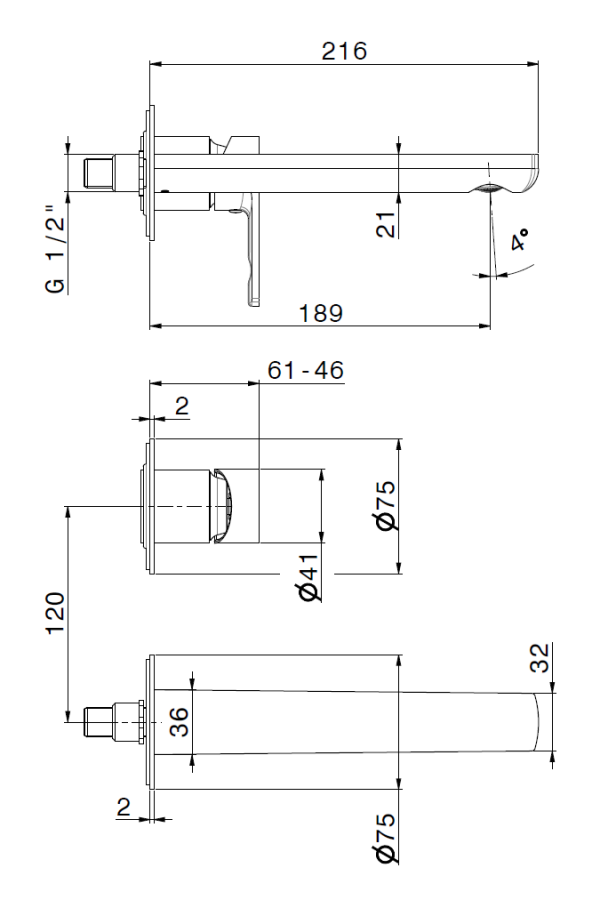 Смеситель для раковины Newform Haka, настенный, скрытого монтажа, на 2 отверстия, вынос излива 256 мм, без арт. 27855, внешняя часть, цвет хром - изображение 1