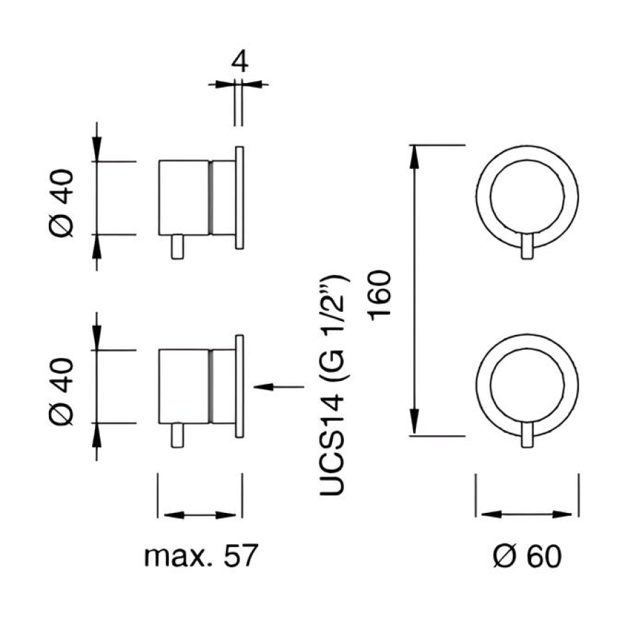 Термостат CeaDesign Milo360, настенный, на 2 отверстия, встраиваемый, на 2 хода, внешняя часть, цвет сатинированная сталь - изображение 1