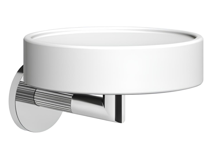 На изображении товар Мыльница Gessi Ingranaggio Accessories, ø115 мм, настенная, цвет White/Chrome от официального представителя в Москве