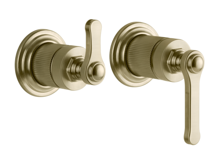 На изображении товар Смеситель Gessi Venti20, настенный на 2 выхода, с переключателем ванна-душ, внешние части, цвет Brushed Brass PVD от официального представителя в Москве