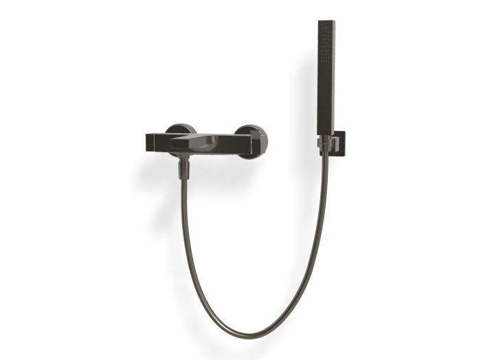 На изображении товар Смеситель для ванны Carlo Frattini Zeta, настенный, с душевым комплектом, цвет брашированный чёрный хром от официального представителя в Москве