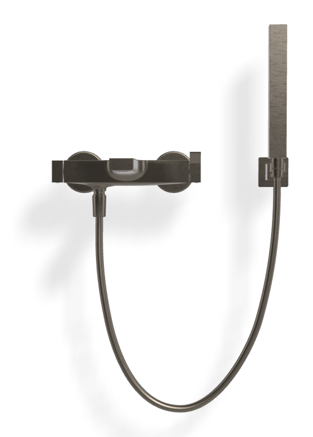 Смеситель для ванны Carlo Frattini Zeta, настенный, с душевым комплектом, цвет брашированный чёрный хром - изображение 1