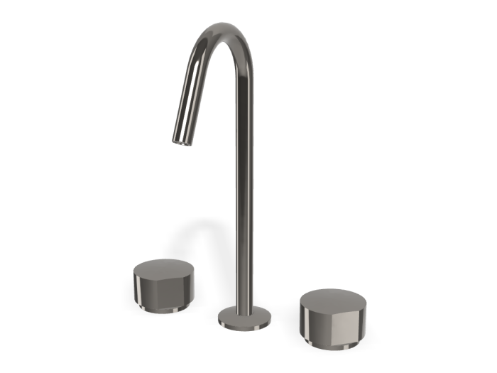 На изображении товар Смеситель для раковины Carlo Frattini SO, без ручек, с вращающимся изливом Ø18 мм, донным клапаном Click-Clack, 2 гибкими шлангами, Н-319 мм, цвет чёрный хром от официального представителя в Москве