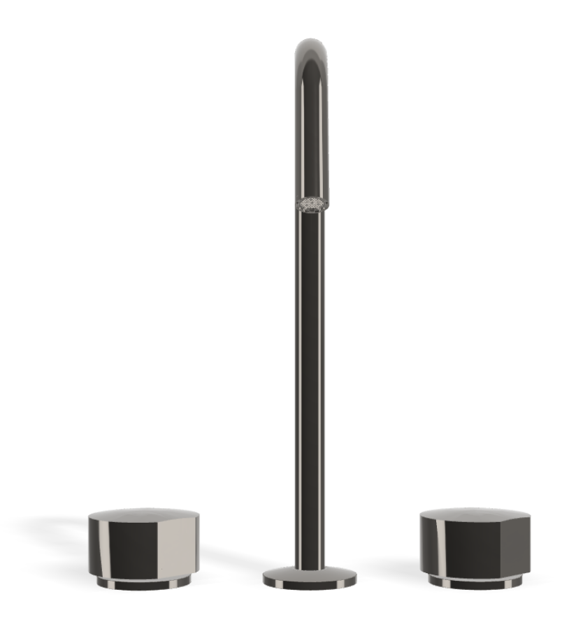 Смеситель для раковины Carlo Frattini SO, без ручек, с вращающимся изливом Ø18 мм, донным клапаном Click-Clack, 2 гибкими шлангами, Н-319 мм, цвет чёрный хром - изображение 1