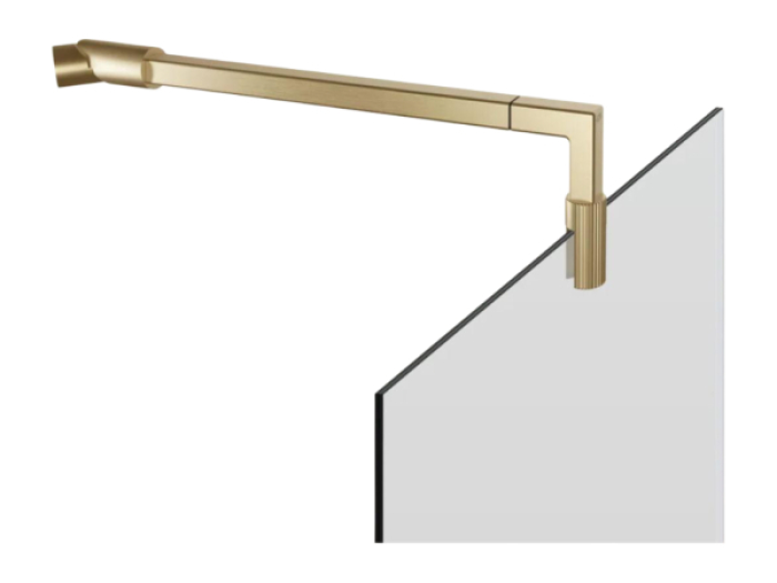 На изображении товар Профиль для стекла Gessi Rigato, глубина 403 мм, регулировка стеклянного анкера 180 градусов, цвет Brushed Brass PVD от официального представителя в Москве