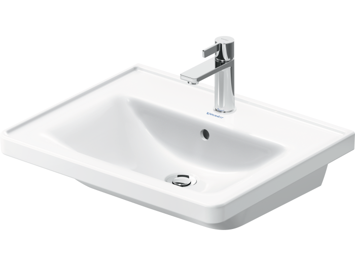 На изображении товар Раковина Duravit D-Neo подвесная, 600х480 мм, с переливом, 1 отверстие под смеситель, цвет белый от официального представителя в Москве