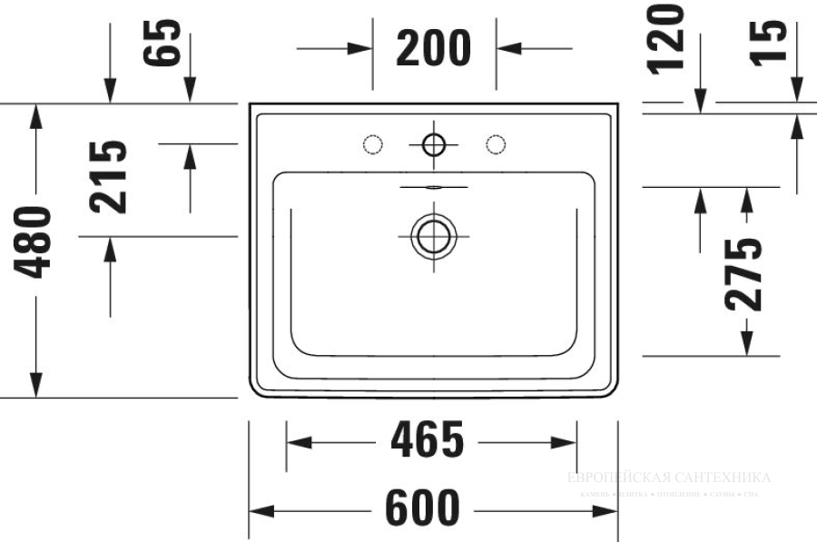 Раковина Duravit D-Neo подвесная, 600х480 мм, с переливом, 1 отверстие под смеситель, цвет белый - изображение 7