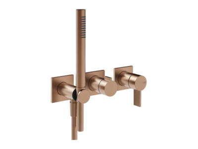 На изображении товар Cмеситель для душа Gessi Inverso, настенный, c ручным душем, на 2 выхода, внешние части, цвет Copper Brushed PVD от официального представителя в Москве