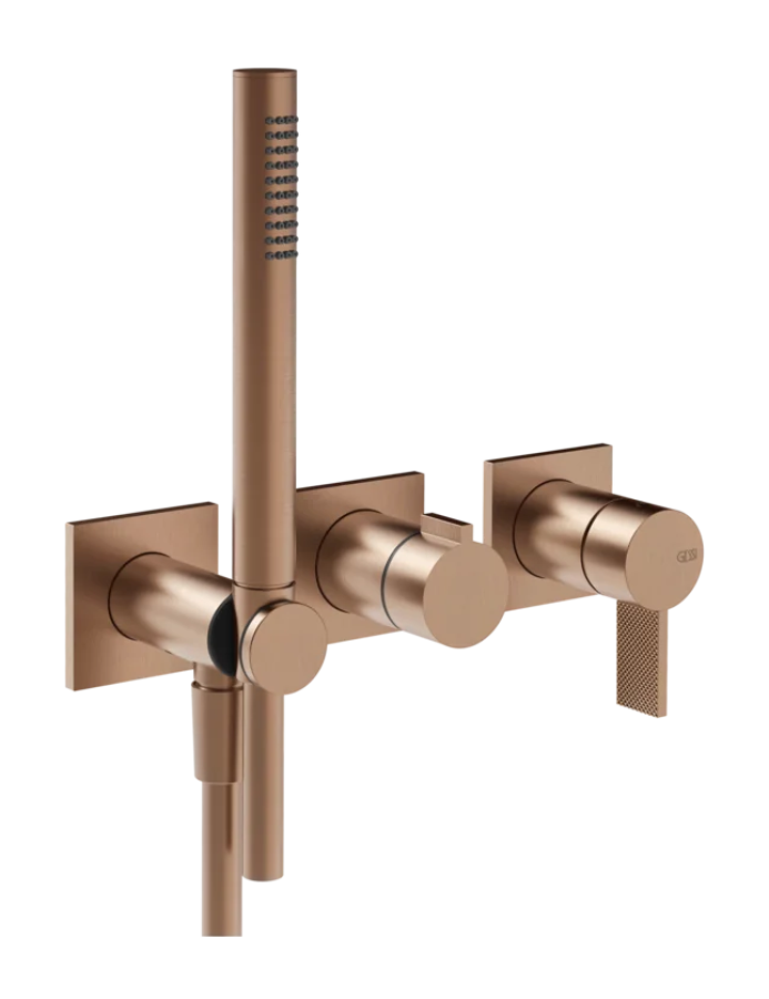 Cмеситель для душа Gessi Inverso, настенный, c ручным душем, на 2 выхода, внешние части, цвет Copper Brushed PVD
