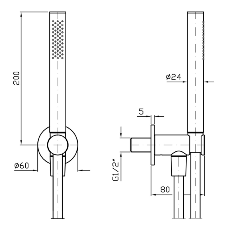 Ручной душ Zucchetti Shower, лейка с шлангом L-1500 мм, встроенный держатель c шланговым подсоединением, цвет Brushed British Gold PVD - изображение 1