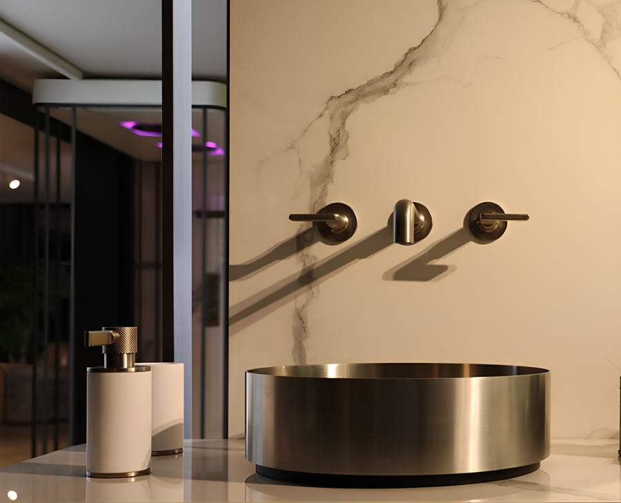 Смеситель для раковины Gessi Inciso, настенный, без донного клапана, встраиваемый, цвет Warm Bronze Brushed PVD - изображение 1