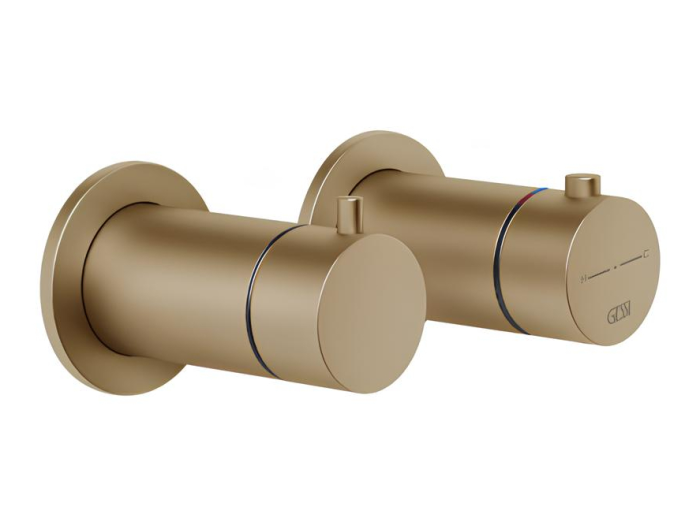 На изображении товар Термостат Gessi Anello, настенный, встраиваемый, на 2 потребителя, внешняя часть, цвет Warm Bronze Brushed PVD от официального представителя в Москве