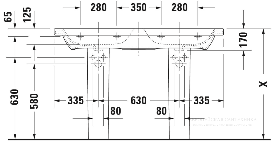 Раковина двойная Duravit DuraStyle для мебели, 1300x480 мм, с 2 отверстиями под смесители, цвет белый с покрытием WonderGliss - изображение 6