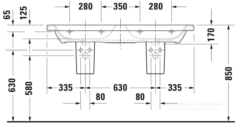 Раковина двойная Duravit DuraStyle для мебели, 1300x480 мм, с 2 отверстиями под смесители, цвет белый с покрытием WonderGliss - изображение 4