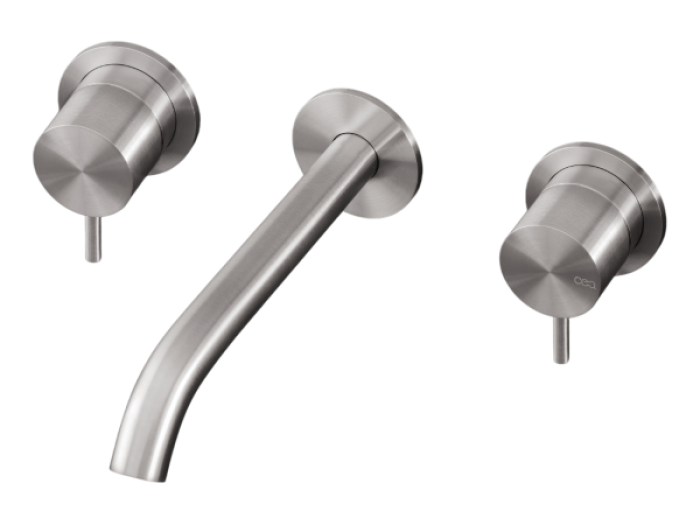 На изображении товар Смеситель для раковины CeaDesign Milo360, настенный, на 3 отверстия, излив L. 185 мм, внешняя часть, сталь, цвет сатинированная бронза от официального представителя в Москве