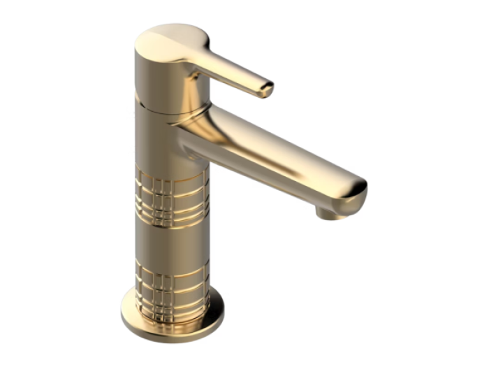 На изображении товар Смеситель THG System métal quadrillé, для раковины, однорычажный, высокий, донный клапан, цвет матовая латунь PVD от официального представителя в Москве