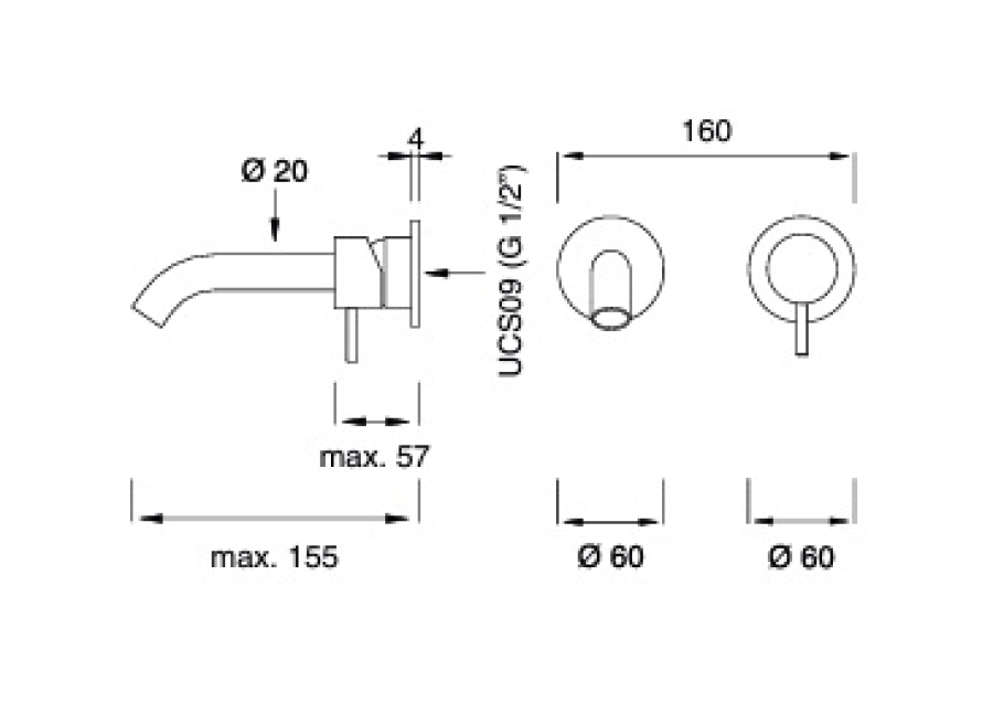Смеситель для раковины CeaDesign Milo360, настенный, на 2 отверстия, излив L. 155 мм, внешняя часть, сталь, цвет сатинированная сталь - изображение 1