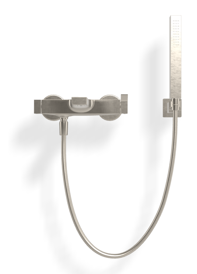 Смеситель для ванны Carlo Frattini Zeta, настенный, с душевым комплектом, цвет брашированный никель - изображение 1