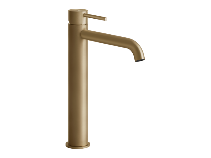 На изображении товар Смеситель для раковины Gessi316 Flessa, высокий, с длинным изливом, без донного клапана, цвет Warm Bronze Brushed PVD от официального представителя в Москве