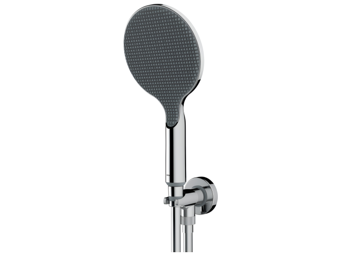На изображении товар Душ ручной Bossini Apice: Ø 140 мм с водорозеткой скрытого монтажа и держателем, шланг Cromolux 1500 мм 1/2 “F, цвет хром от официального представителя в Москве