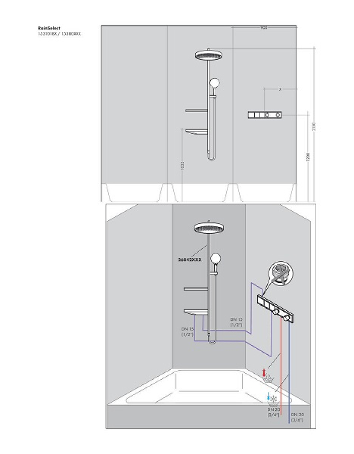 Термостат для душа Hansgrohe RainSelect, настенный, на 2 потребителя, внешняя часть, цвет хром - изображение 4