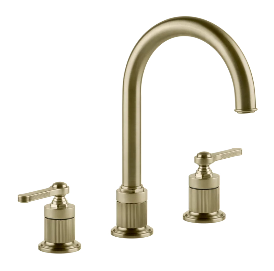 Смеситель для раковины Gessi Venti20, на 3 отверстия зонтичный, без донного клапана, цвет Brushed Brass PVD