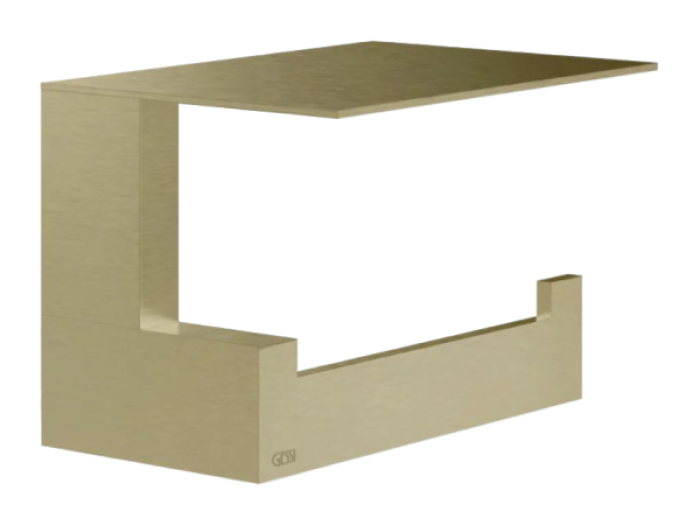 На изображении товар Бумагодержатель Gessi Rettangolo, настенный, с крышкой, ширина 140 мм, цвет Brushed Brass PVD от официального представителя в Москве