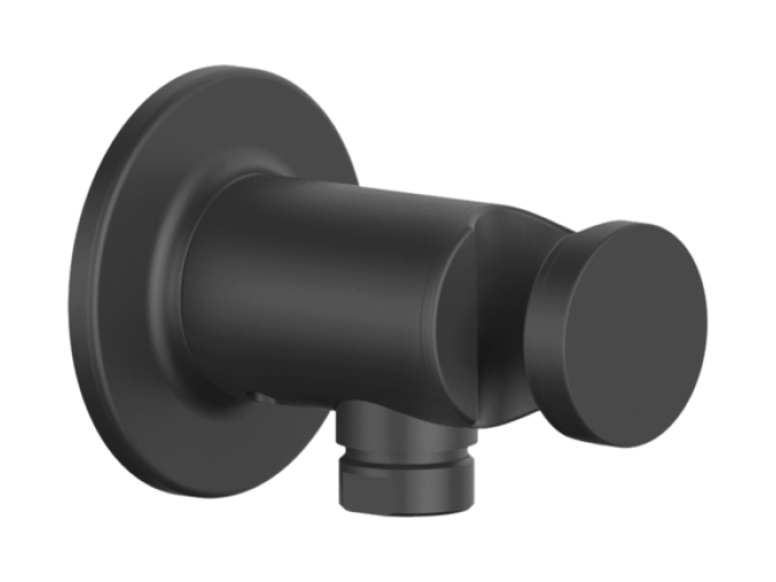 На изображении товар Шланговое подсоединение Gessi Inciso ⌀65 мм, с держателем для душевой лейки, цвет Matte Black от официального представителя в Москве