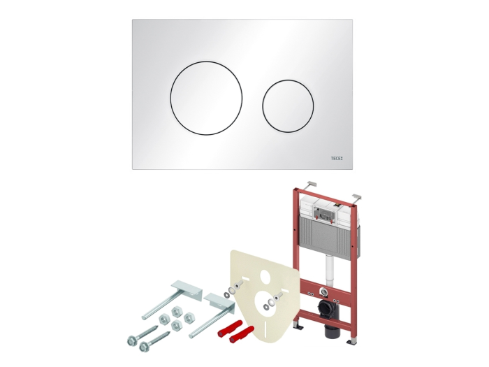 На изображении товар Комплект TECEbase 2.0 для установки подвесного унитаза с панелью смыва TECEloop, цвет белый глянцевый от официального представителя в Москве