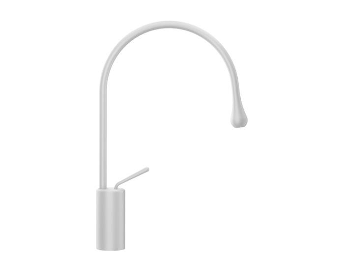 На изображении товар Смеситель для раковины Gessi Goccia h438 мм, со средним изливом, без донного клапана, цвет Matte White от официального представителя в Москве