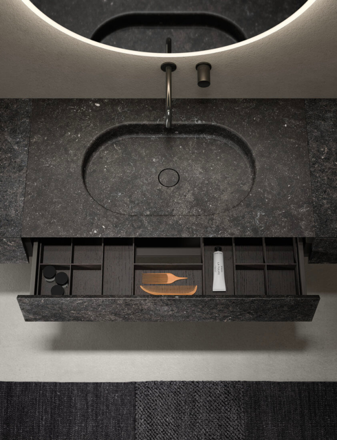 Комплект мебели для ванной комнаты Milldue Noorth Azuco 24.03, отделки: Tempo Rovere Carbone, мрамор Petit Granit - изображение 1
