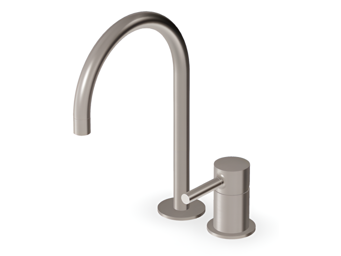 На изображении товар Смеситель для раковины Zucchetti Pan, однорычажный, на 2 отверстия, с поворотным изливом и аэратором, цвет Brushed Nickel от официального представителя в Москве