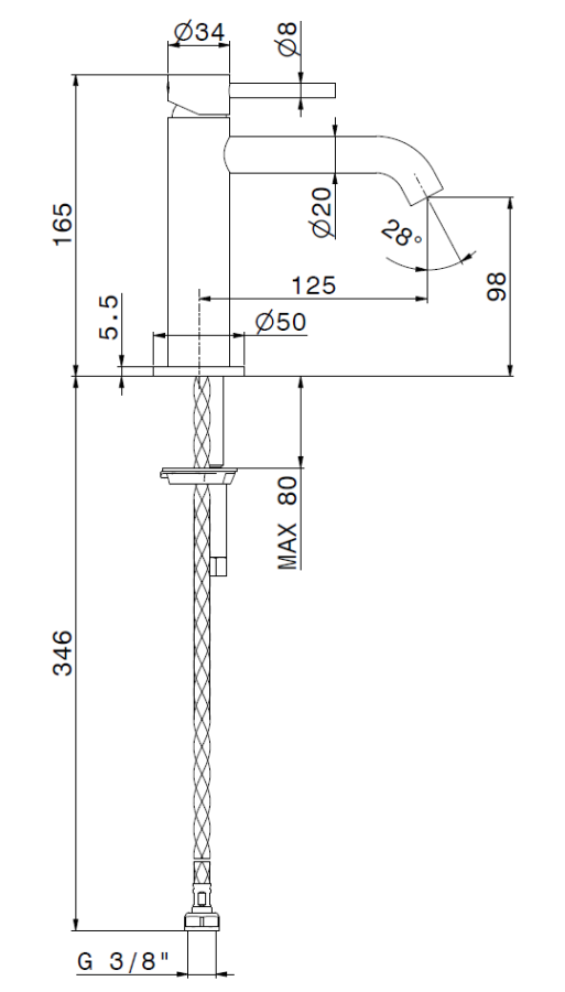 Смеситель для раковины Newform X-WAY, однорычажный, на 1 отверстие, без донного клапана, цвет Groove Bronze - изображение 2