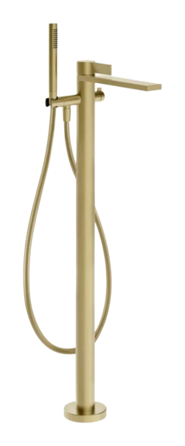 Смеситель для ванны Gessi Inverso, напольный, с переключателем и ручным душем с защитой от известкового налета, внешняя часть, Н-965 мм, цвет Brushed Brass PVD